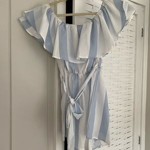 off the shoulder stripe romper